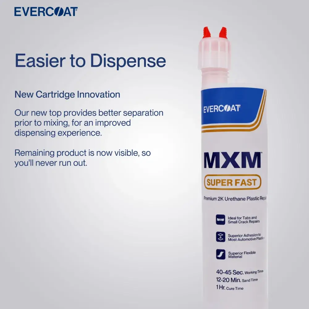 MXM plastic repair adhesive easy-to-dispense feature