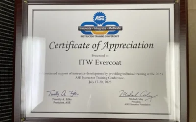 Evercoat Presented With a Certificate of Appreciation at the ASE Education Conference